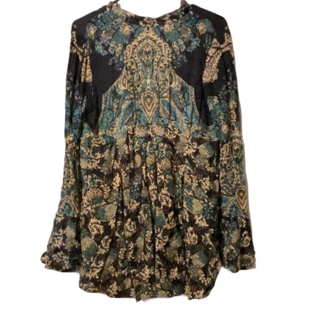 Free People Lady Luck Print Tunic Bell Sleeve Festival Peasant Small OB834537